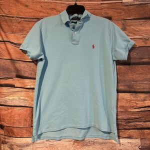 Polo Ralph Lauren Men's L Aqua Blue Polo Shirt Collared Short Sleeve Pink Pony